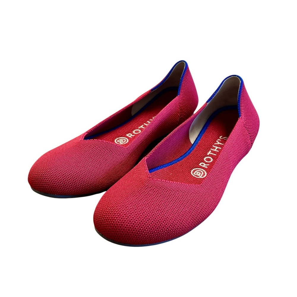 ROTHYS The Flat Round Toe Shoes 7.5 Red Knit Slip On Ballet Office Preppy Travel